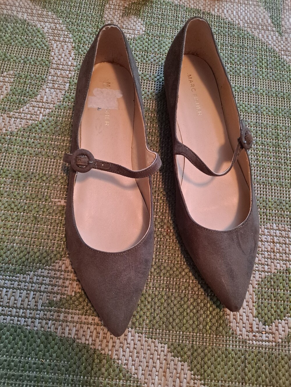 Marc Fisher Taupe Suede Pointed Mary Jane Flats